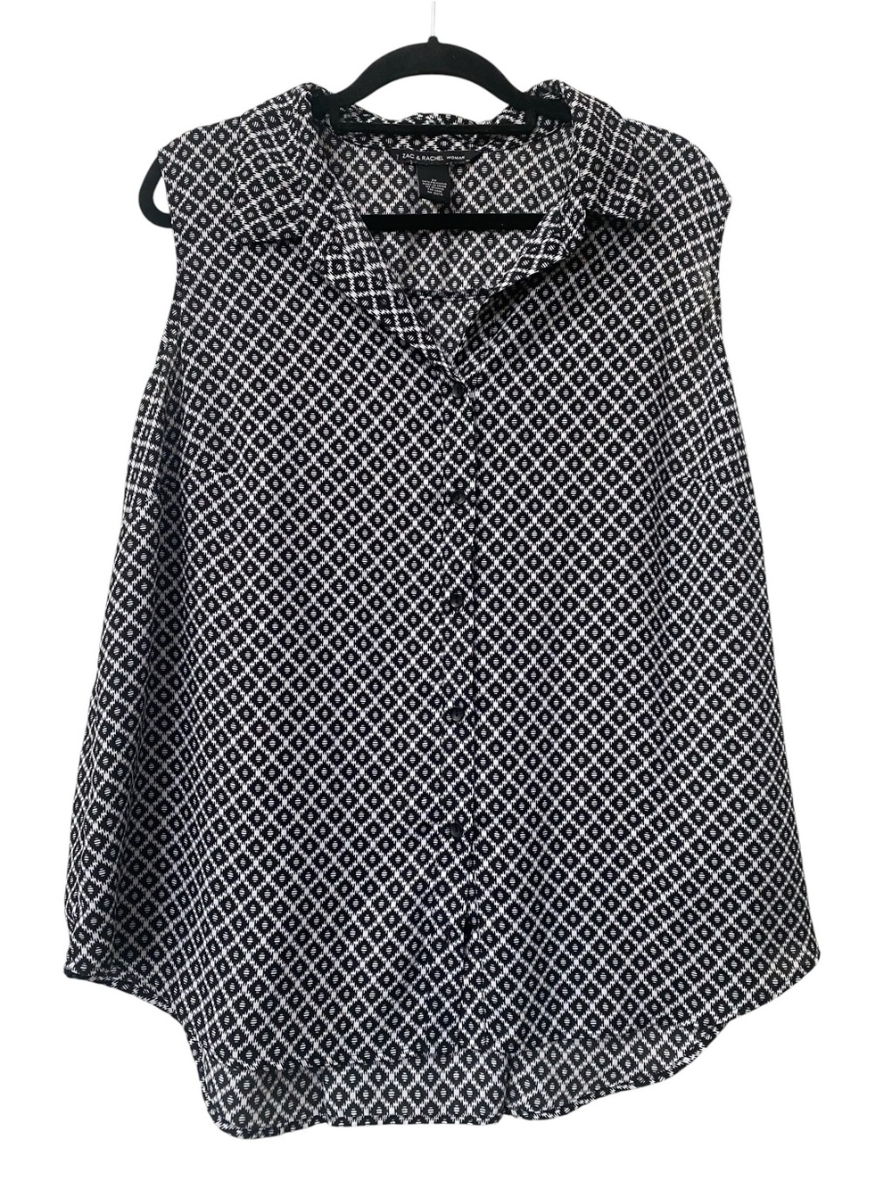Zac & Rachel Sleeveless Top Black white Print Button Front Loose Fit 2X